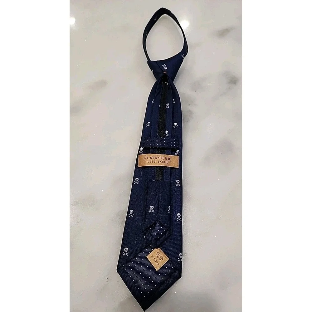 ARG! Class Club SILK 12in Zipper Adj Necktie Pirate Yacht Party‎ Navy White EXC